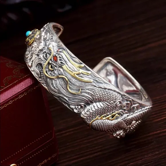 New stainless steel mens silver bramble cuff - Picture 3 of 4